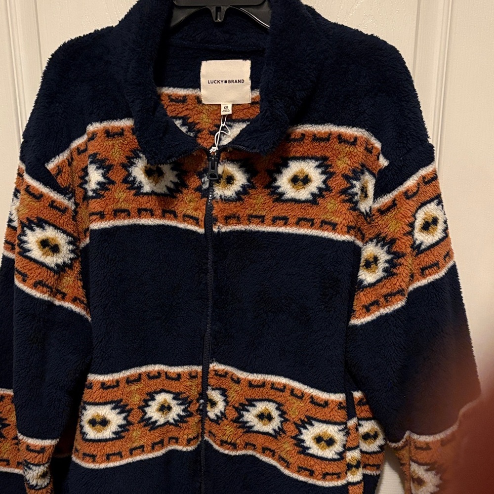 Lucky Brand Navy and Orange Geometric Jacket
